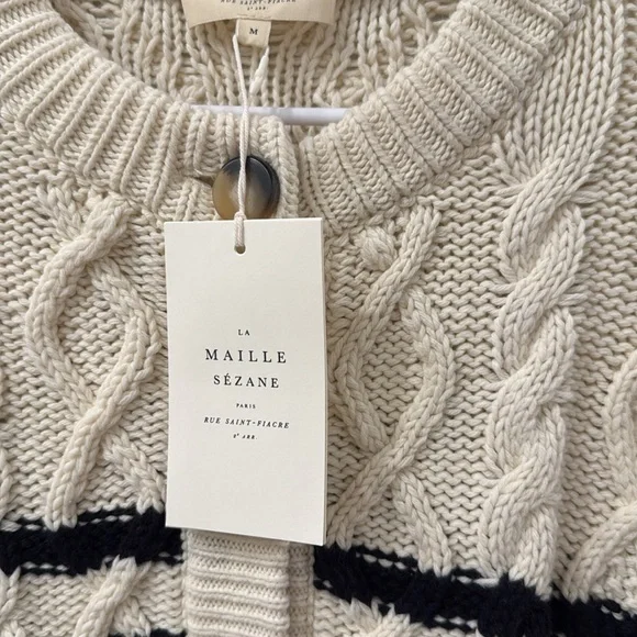 NWT! Sezane Sean Knitwear Sweater Size M Oversized Chunky Stripe Cable Knit - Picture 7 of 8